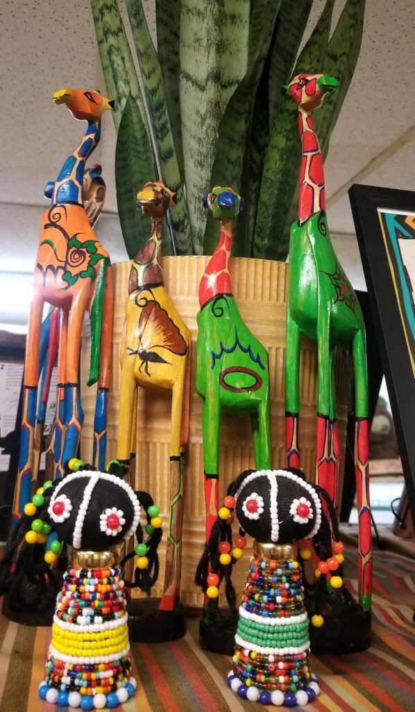 Painted Wooden Giraffes and Felt Dolls from South Africa
